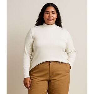 UNIQLO Ribbed Mock Neck Long Sleeve Top Ivory White Stretch Basic Women’s XL